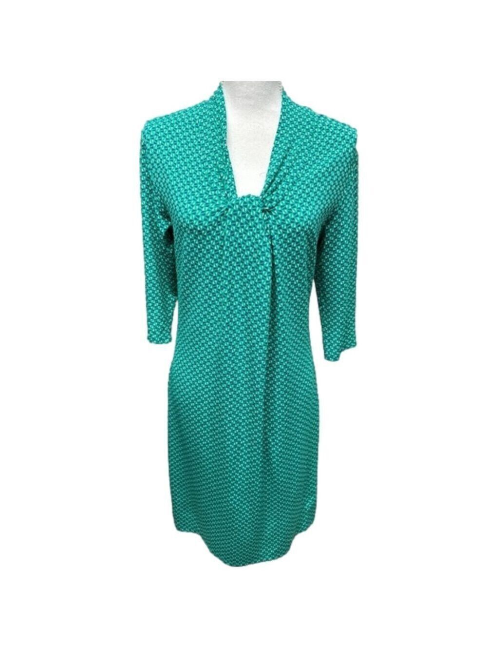 Leota Woman’s Midi Green, Blue and White Geometric Dress Size M
